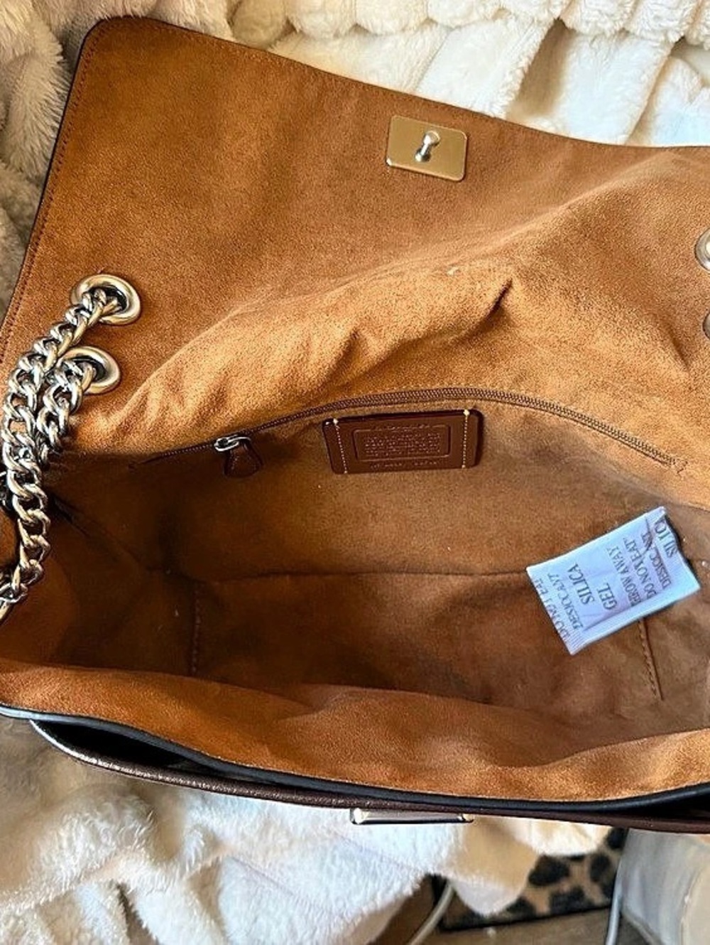 Coach Elodie Bag (Brown Crinkle Leather & Silver Hardware) - Picture 4 of 6